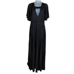 Smak Parlour Black Pleated Cape Maxi Dress Sz L 70s Retro Glam Statement Piece